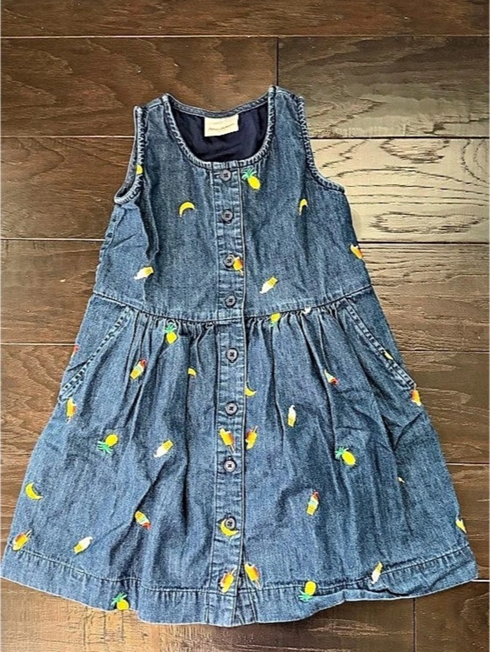 Hanna Andersson Summer Island Fruit Dress Girls Blue Dress Size 8
